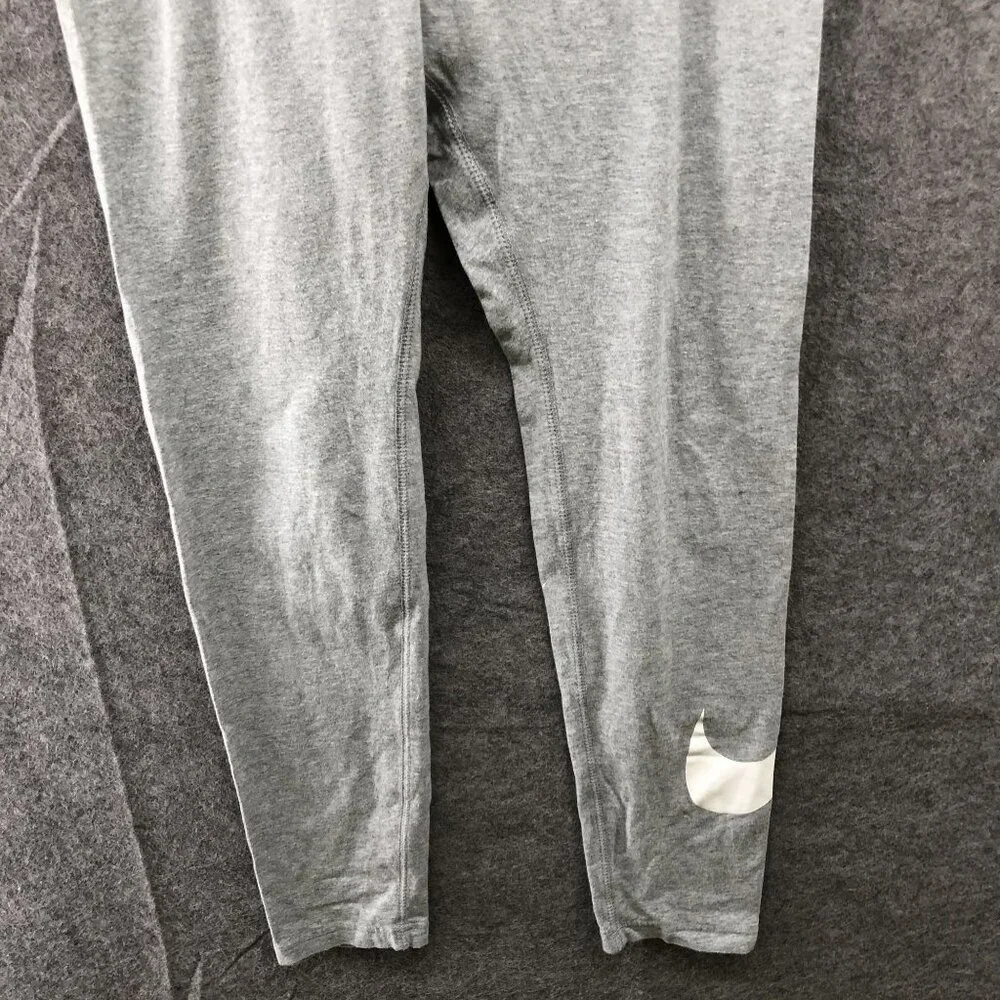 Nike Club Logo Leggings Womens M Gray Swoosh‎ Cotton Blend Yoga Gym Lounge